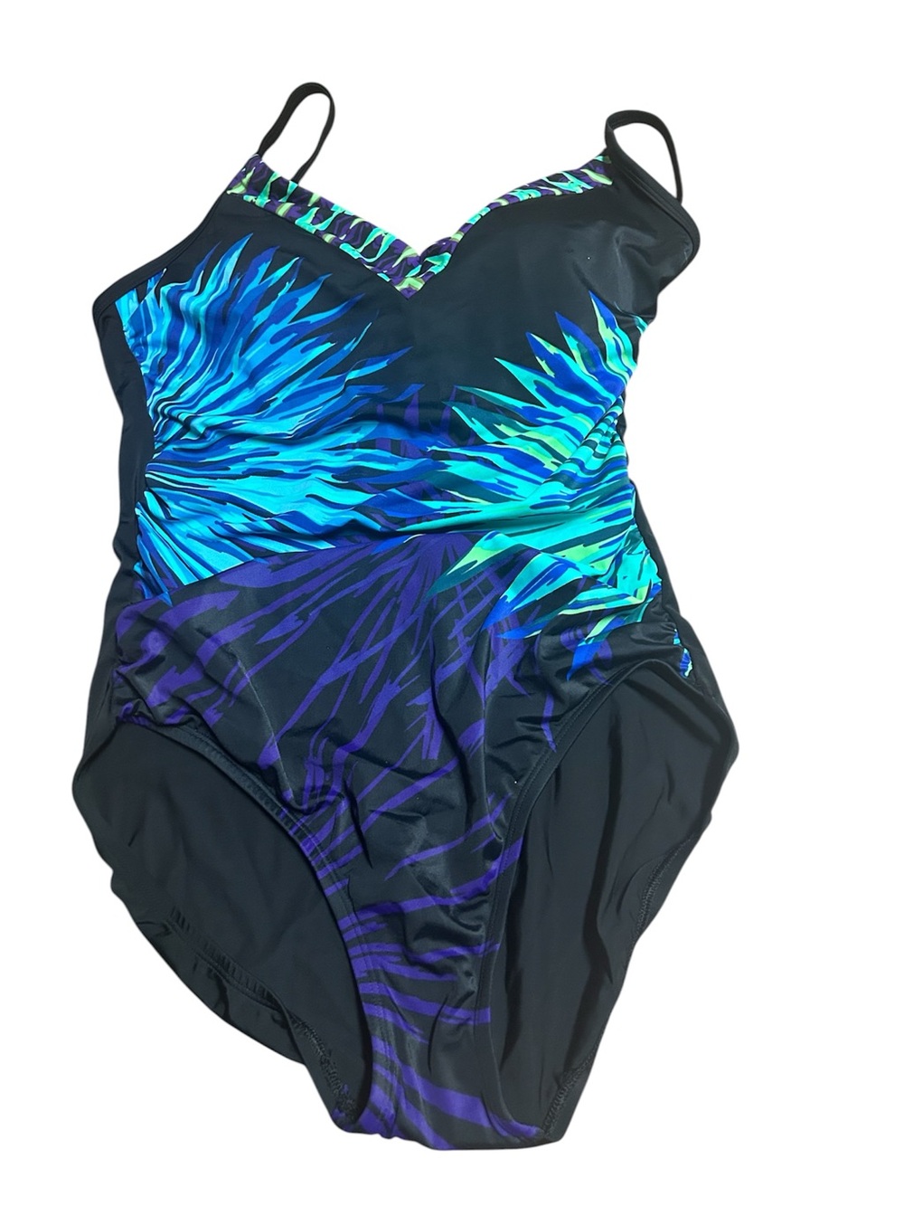 Agua Green Black One-Piece Swimsuit with Blue & Teal Print